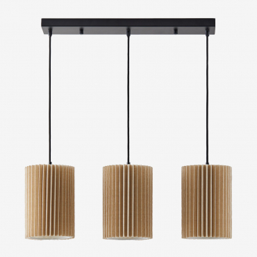 Linen And Metal Ceiling Lamp With 3 Light Points Quintelia Beige Nature - Sklum