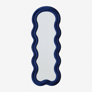 Upholstered Wall Mirror 60x160 Cm Evelyn Velvet Ken Blue - Sklum