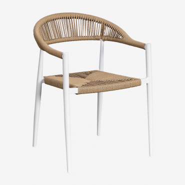 Pack Of 2 Stackable Dining Chairs With Armrests In Aluminium And Synthetic Rattan Amatria Gardenia White - Sklum