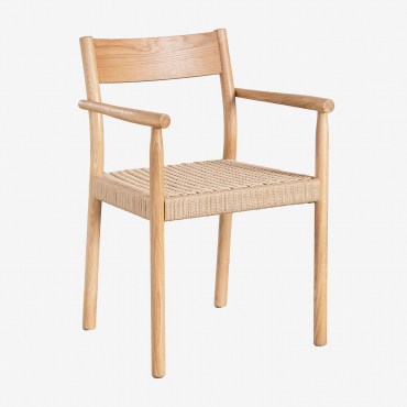 Pack Of 2 Garden Chairs In Oak Wood And Mara Braided Rope Natural Wood - Sklum