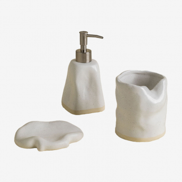 Tuvan Stoneware Bathroom Set White - Sklum