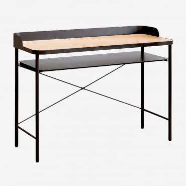 120x50 Cm Desk In Steel And Mdf Kerobert Black - Natural Wood - Sklum