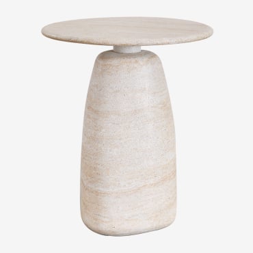 Grebik Round Side Table In Travertine-look Cement Ø50 Cm - Sklum