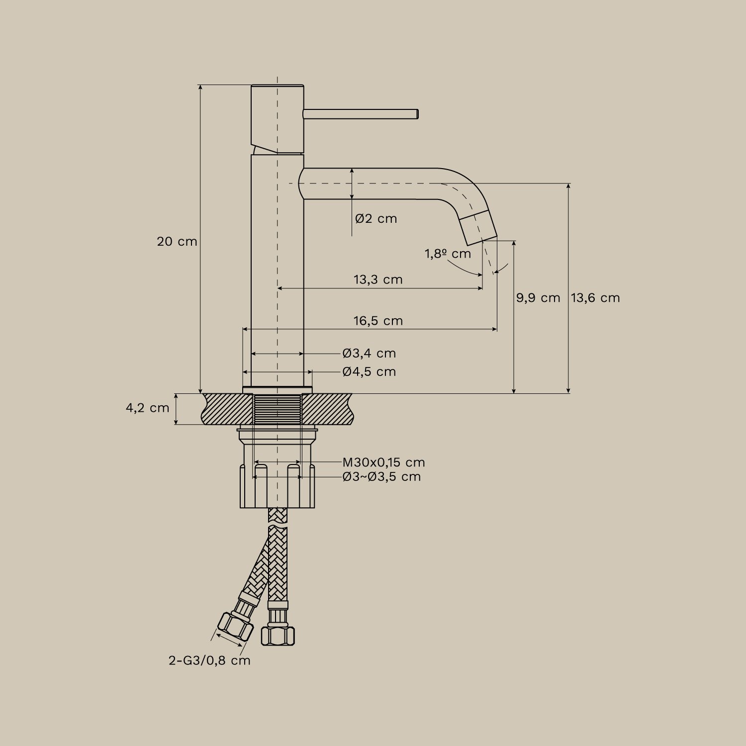 Orveta brass basin tap, MEASURES
