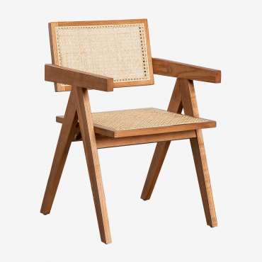 Pack Of 2 Dining Chairs With Armrests In Ash Wood And Rattan Lali Brown Ash - Sklum