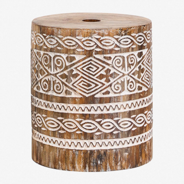 Round Umbrella Base 35ø Cm In Ainsa Wood Vintage White Wood - Sklum