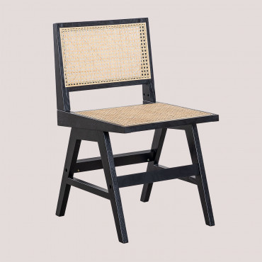 Pack Of 4 Dining Chairs In Ash Wood And Rattan Lali Plain Black - Sklum