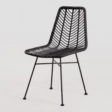 Pack Of 4 Dining Chairs In Synthetic Rattan Gouda Colors Black & Black - Sklum