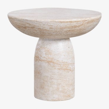 Round Side Table In Travertine-look Cement (ø50 Cm) Ribeseya Travertine - Sklum