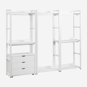 Open Modular Wardrobe With 3 Pieces And Drawers In Steel And Wood Ariaster White - Sklum
