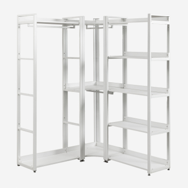 Open Corner Modular Wardrobe 3-piece With Steel And Wood Clothes Rack Ariaster White - Sklum