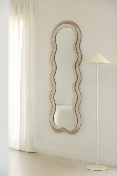 Irregular wall mirror 60x160 cm upholstered Evelyn - Velvet Beige