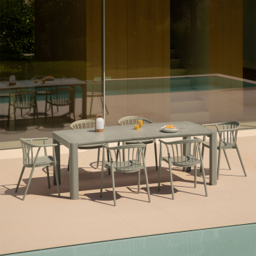 Arnadine Rectangular Table Set (180x100 Cm) And 6 Ivor Garden Chairs Green Khaki - Sklum
