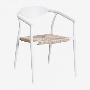 Pack Of 2 Stackable Dining Chairs With Armrests In Aluminum And Synthetic Rattan Marsha Gardenia White - Sklum