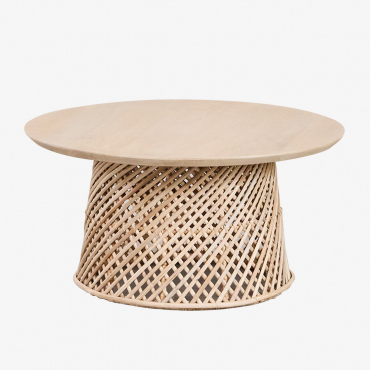 Round Coffee Table In Mango Wood And Rattan (ø80 Cm) Suzane Light Mango Wood - Sklum