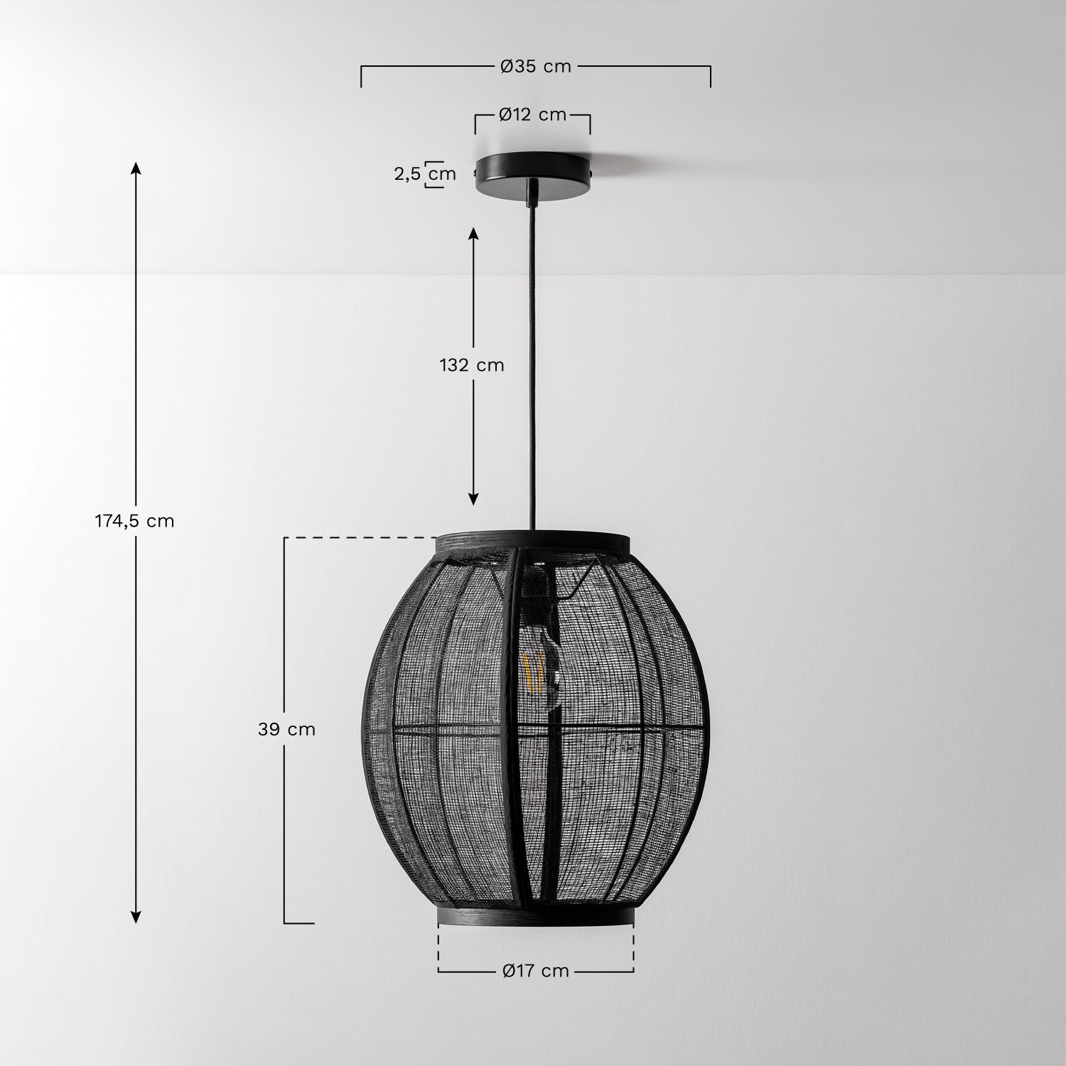 Ziyec linen pendant ceiling lamp, MEASURES