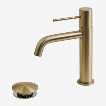 Orveta Click-clack Brass Basin Faucet Set With Basin Drain Valve Golden & ↑20 Cm & Valve With Overflow - Sklum