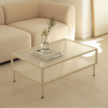 Rectangular Coffee Table In Steel And Glass Paoline Beige Cream - Sklum