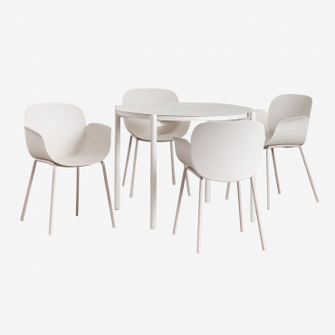 Round Aluminum Dining Table Set (ø110 Cm) Elton And 4 Lynette Dining Chairs White Stone - Sklum