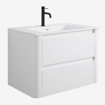 Egerton Wooden Bathroom Furniture Set With Integrated Sink White & Mirrorless & Black ↑20 Cm With Overflow Drain Valve Orveta - Sklum
