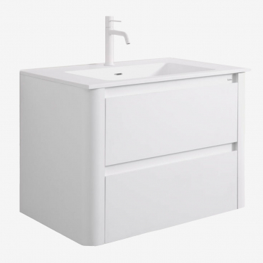 Egerton Suspended Wooden Bathroom Furniture Set With Integrated Sink White & Mirrorless & White ↑20 Cm With Overflow Drain Valve Orveta - Sklum