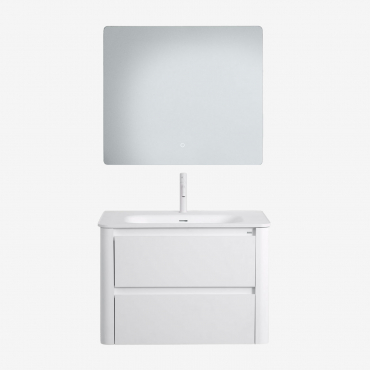 Egerton Suspended Wooden Bathroom Furniture Set With Integrated Sink White & Rectangular Led And Anti-fog 80x70 Cm Riben & White ↑20 Cm - Sklum