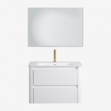 Egerton Wooden Bathroom Furniture Set With Integrated Sink And Mirror White & Rectangular Led And Anti-fog 100x70 Cm Tamsin & Golden ↑20 - Sklum