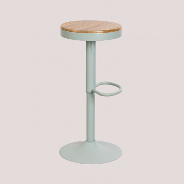 Pack Of 4 Adjustable High Stools In Steel And Elm Wood Bardder Celadon Mousse - Sklum