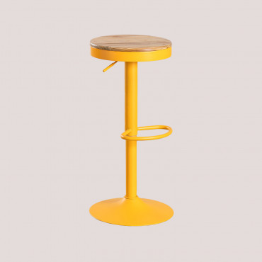 Pack Of 4 Adjustable High Stools In Steel And Elm Wood Bardder Apricot Orange - Sklum