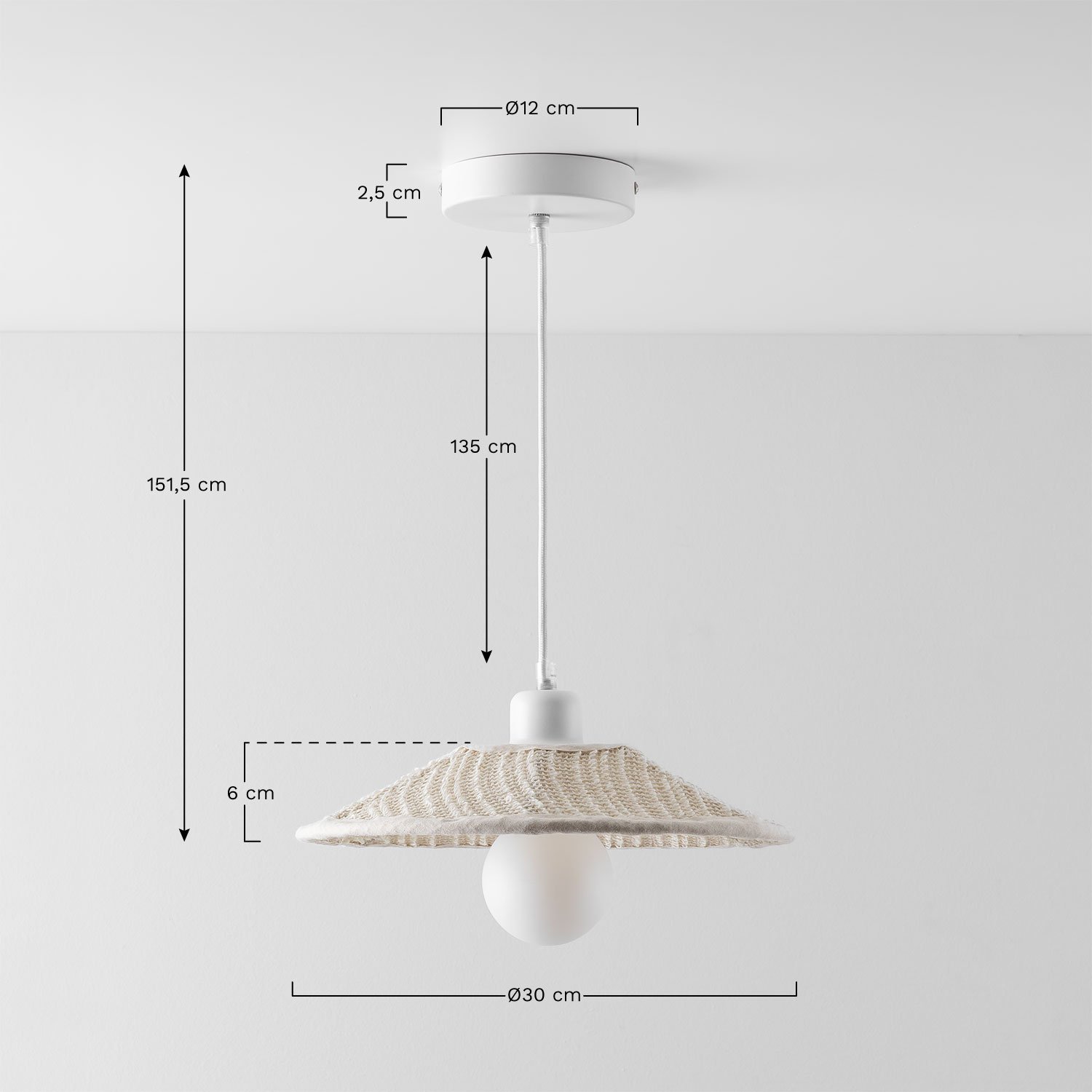 Massina linen ceiling lamp, MEASURES