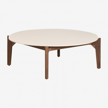 Round Garden Coffee Table In Cement And Acacia Wood Xajul Ø100 Cm - Sklum