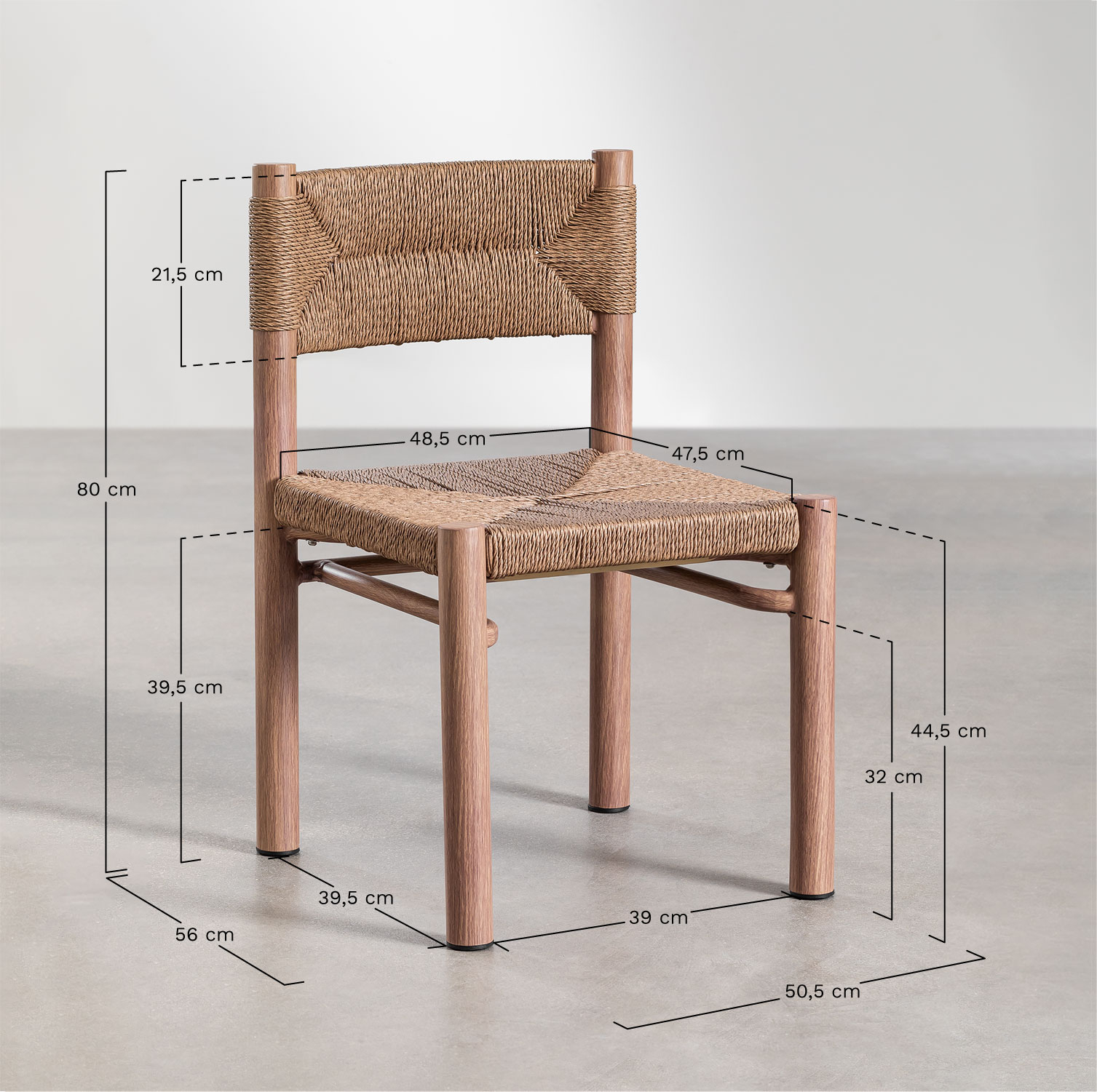 Pack of 4 dining chairs in synthetic rattan and aluminum Greitiel, MEASURES