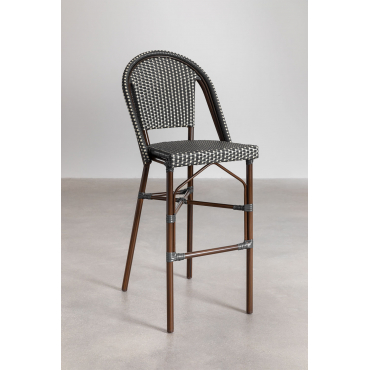 Pack Of 4 Brielle Bistro Stackable Garden Bar Stools With Backrest In Aluminium And Synthetic Rattan Grey Graphite - Sklum