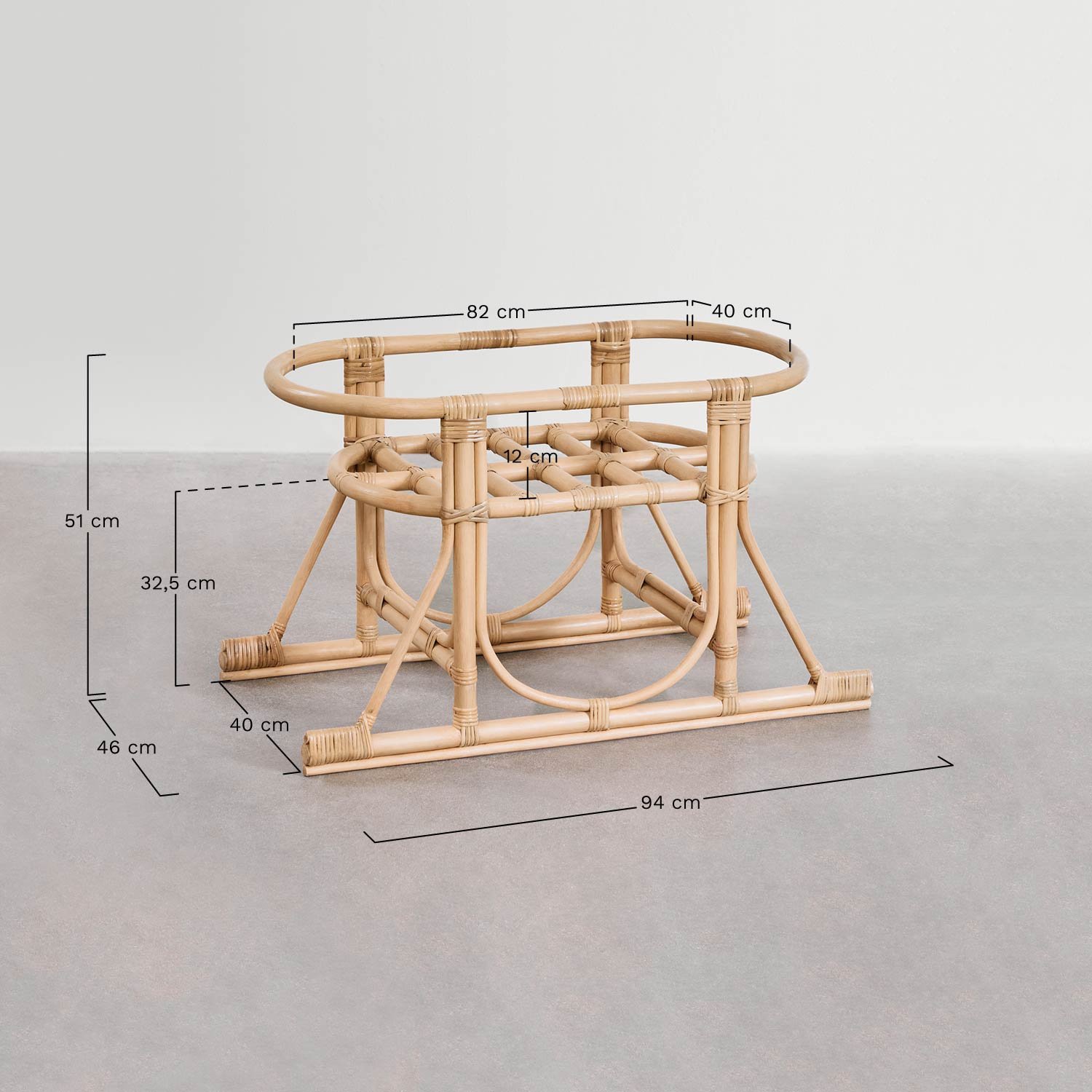 Legs for Zarine Kids Rattan Cradle, MEASURES