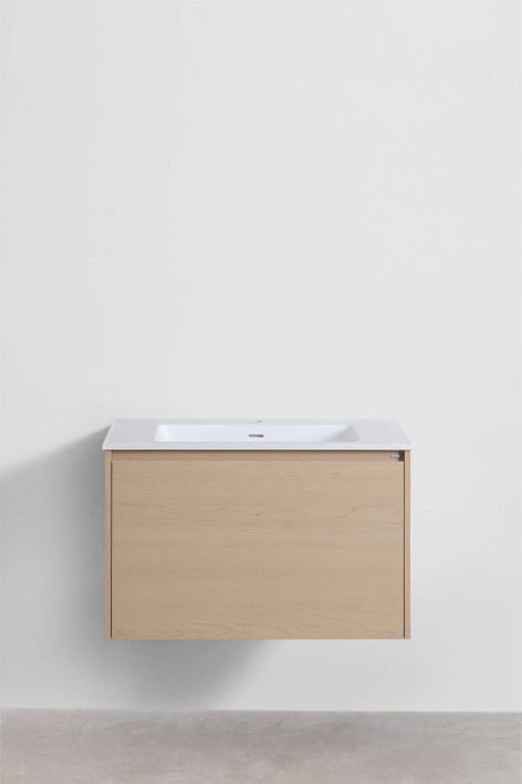 Suspended bathroom furniture set 80x50 cm in wood with integrated Jacob sink - Natural Wood