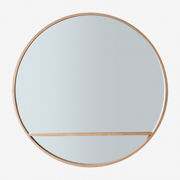 Round Wooden Wall Mirror (ø80 Cm) Benat Dark Brown Wood - Sklum