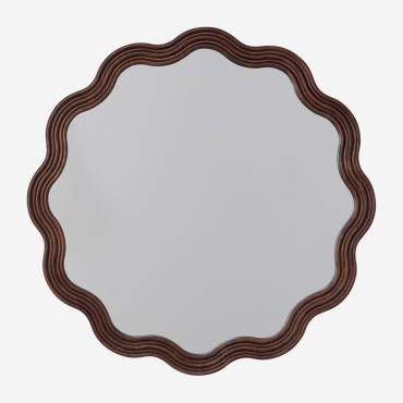 Round Wall Mirror In Oak Wood (ø80 Cm) Luesia Dark Brown Wood - Sklum