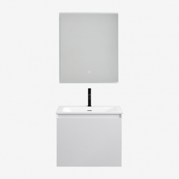 Macrae Suspended Wooden Bathroom Furniture Set With Integrated Sink White & Rectangular Led And Anti Fog 60x70 Cm Riben & Matt Black ↑20 - Sklum