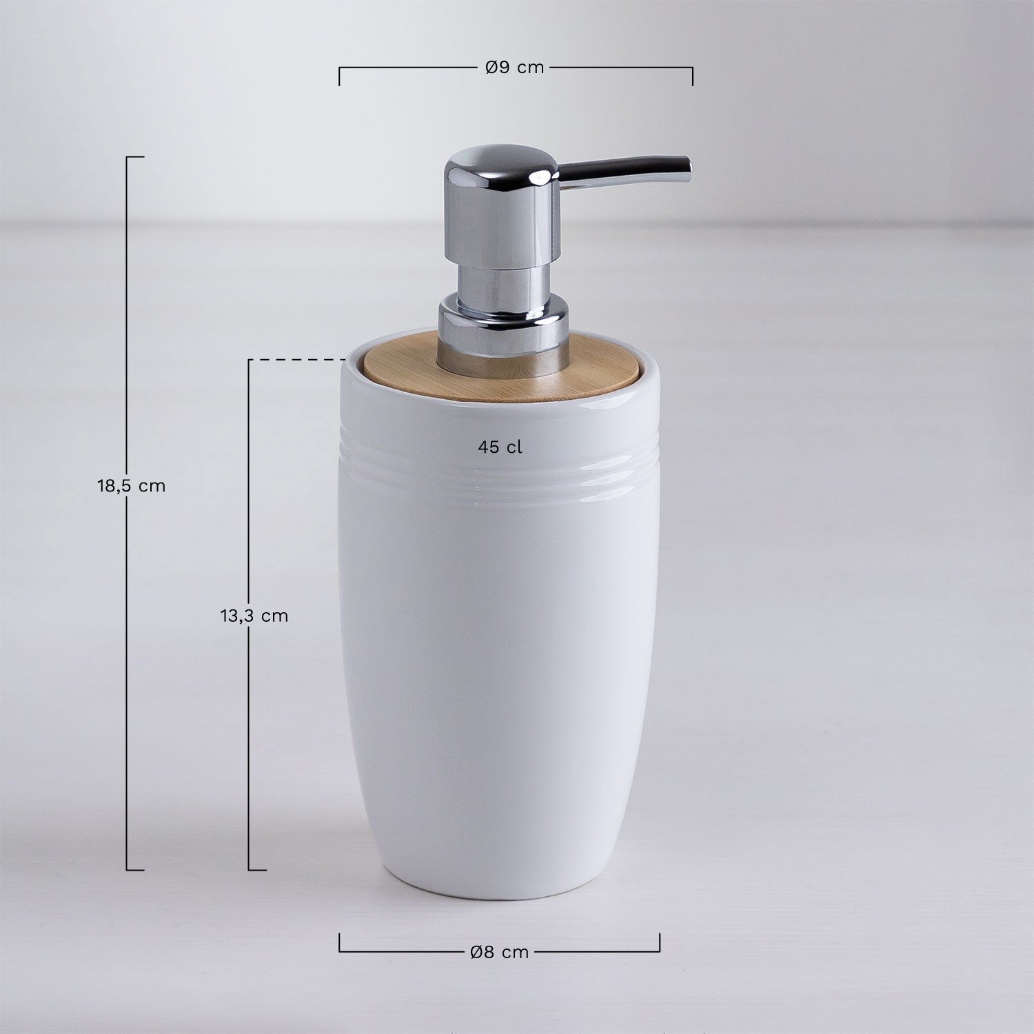 Ceramic & Bamboo Soap Dispenser Perkyn, MEASURES