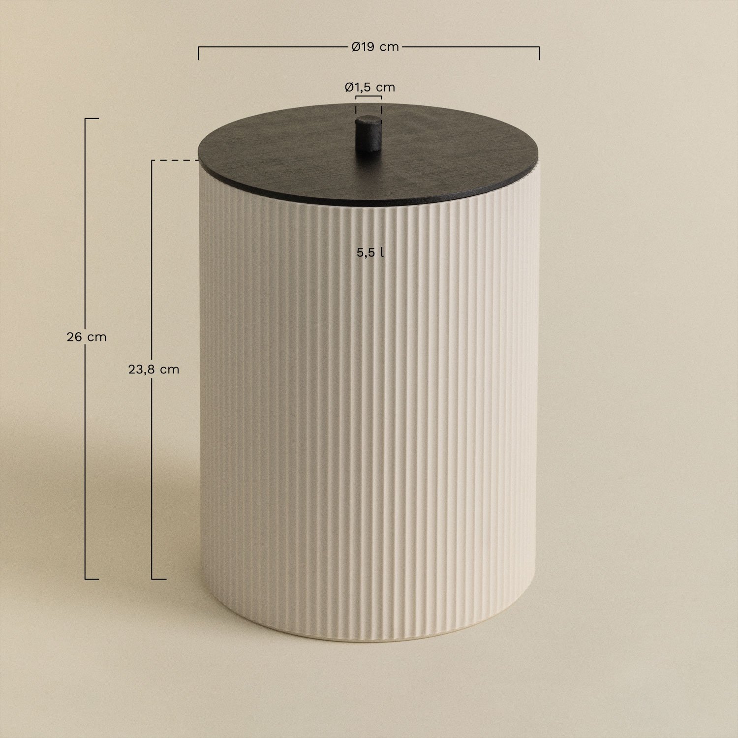 Trash Can with Lid in ABS and Ozene Bamboo, MEASURES