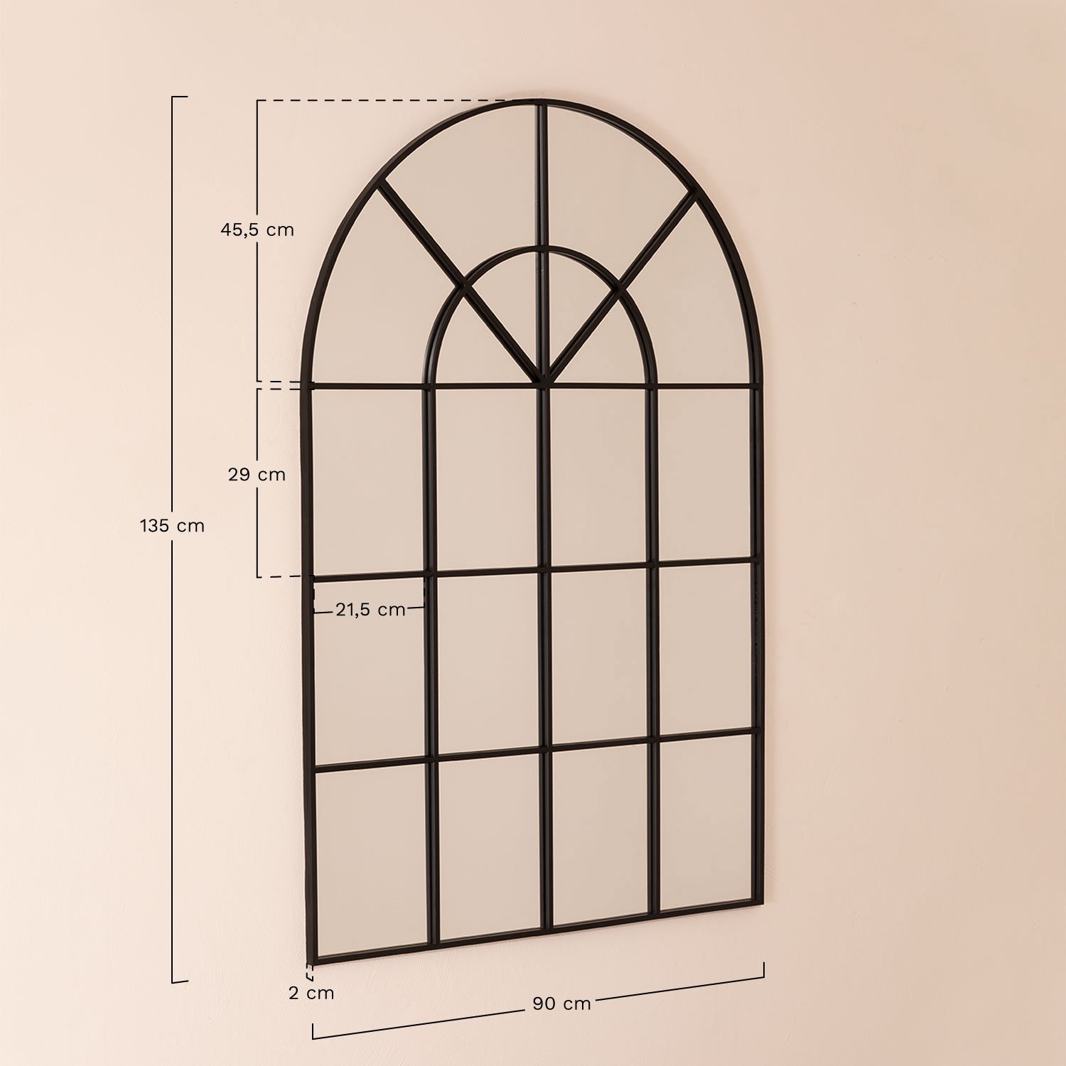 Wall mirror in metal window effect 90x135 cm Paola, MEASURES