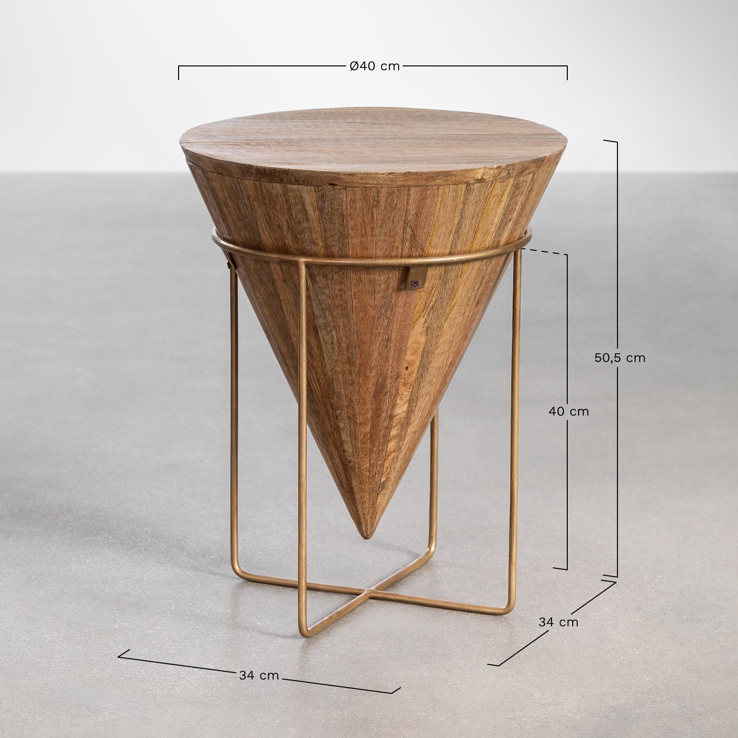 Round side table Ø40 cm in mango wood and iron Piram, MEASURES
