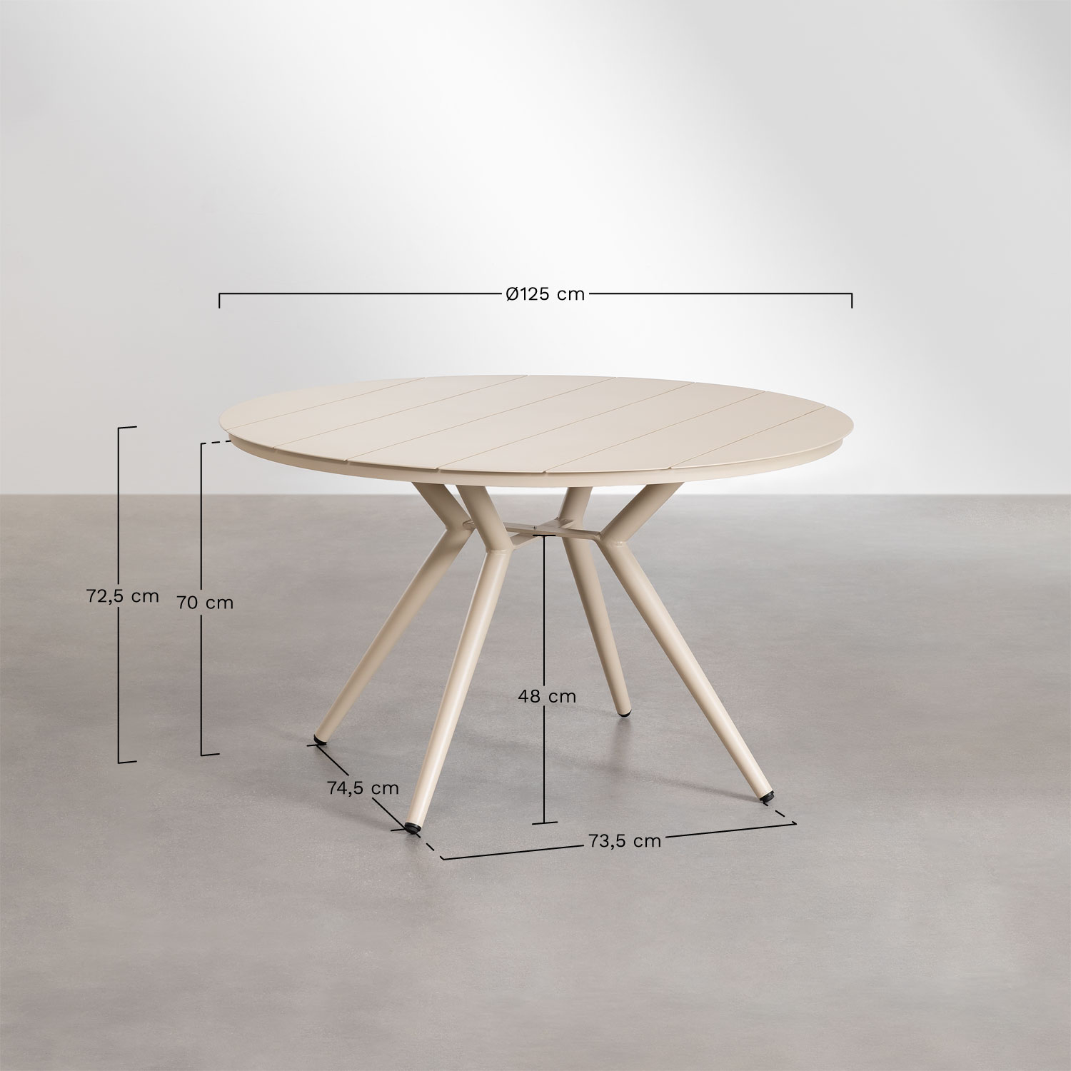 Valerie round aluminum garden table, MEASURES