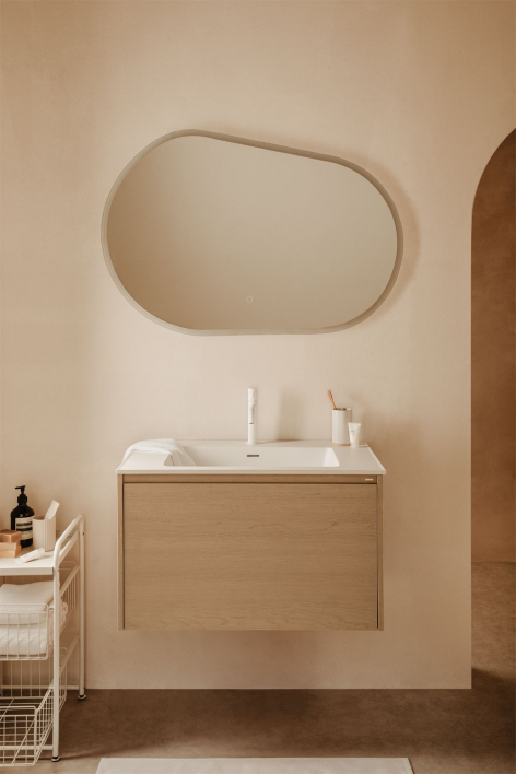 Suspended bathroom furniture set 80x50 cm in wood with integrated Jacob sink - Natural Wood