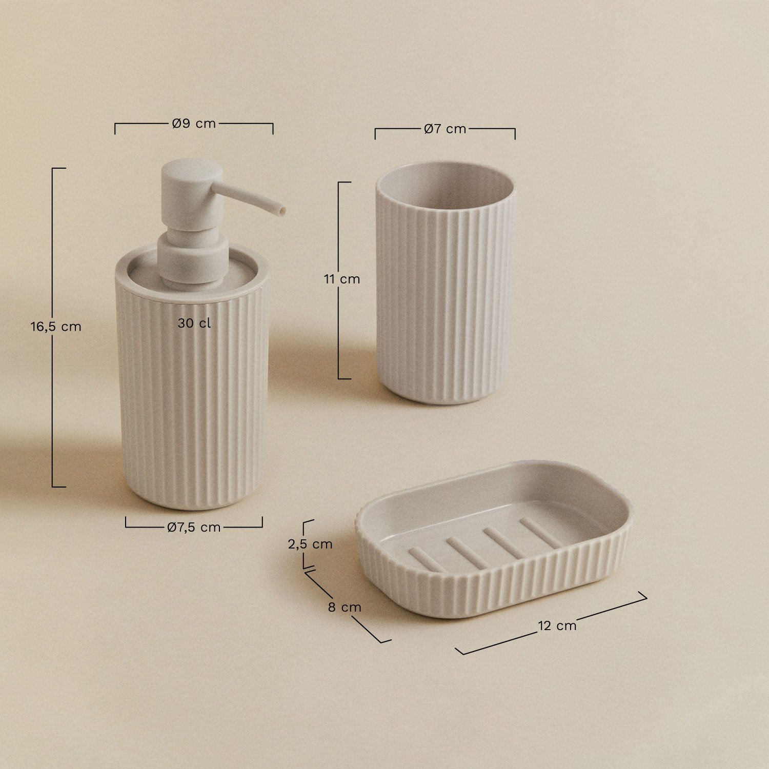 Ozene ABS Bathroom Set, MEASURES