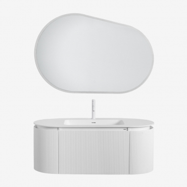 Carsone Wooden Bathroom Furniture Set With Integrated Washbasin White & Without Auxiliary Unit & Oval Led And Anti-fog 120x80 Cm Meunier & - Sklum