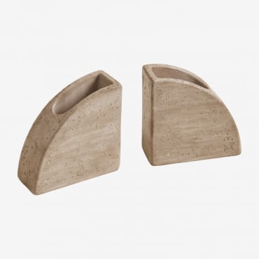 Set Of 2 Coreby Cement Bookends Travertine - Sklum
