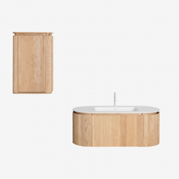 Suspended Wooden Bathroom Furniture Set With Integrated Carsone Sink Natural Wood & Natural Wood & Mirrorless & White ↑20 Cm With - Sklum
