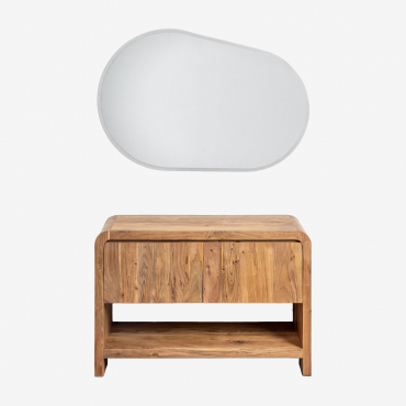 Vacry Wooden Bathroom Furniture Set Acacia Brown & Without Sink & Oval Led And Anti-fog 120x80 Cm Riben & Without Tap & ↔︎ 120 Cm - Sklum