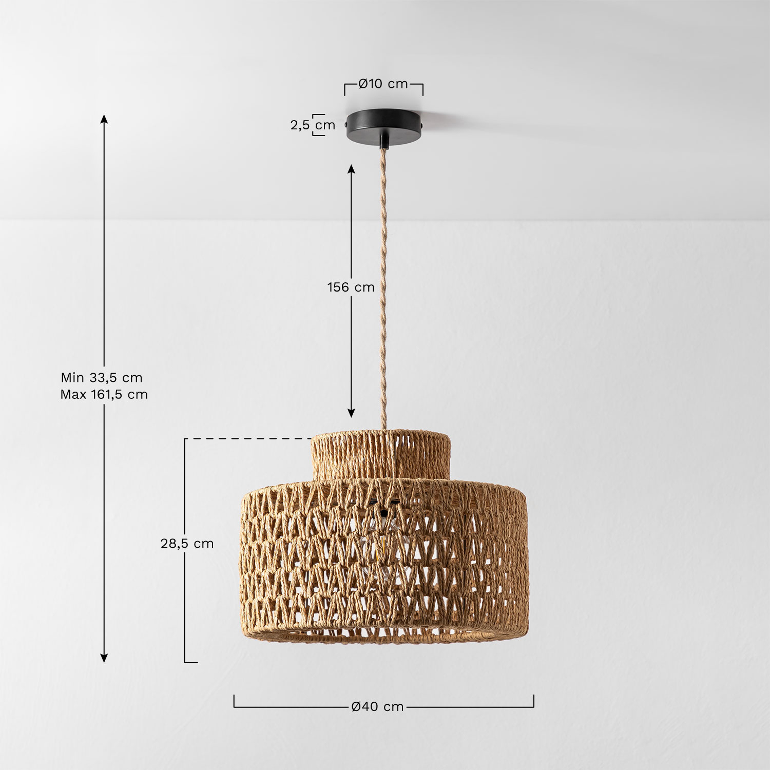 Kiara woven paper ceiling lamp, MEASURES